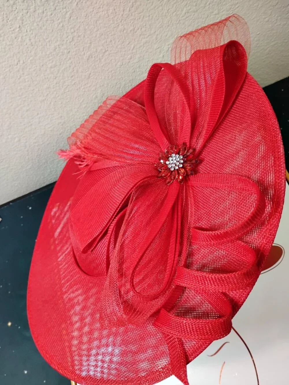 Red Dressfan Fascinator Hat Headband Wedding Tea Party Kentucky Derby Bridal
